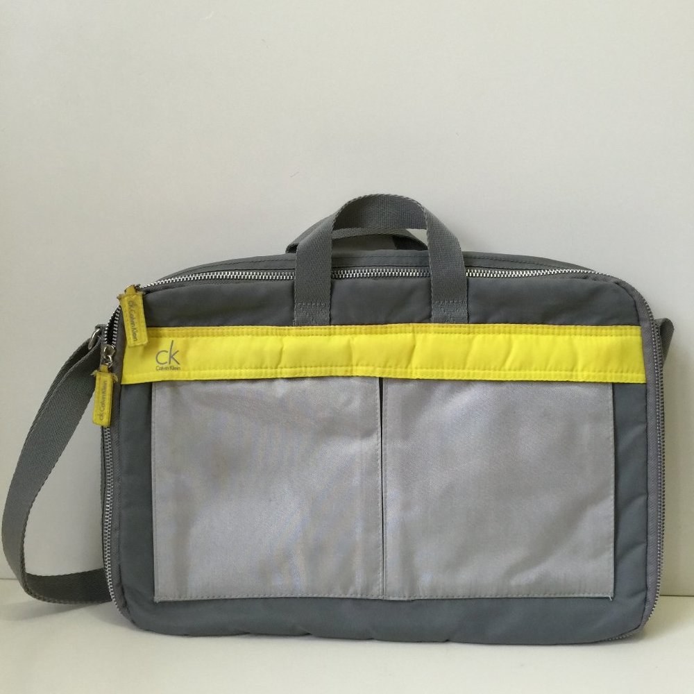 Vintage Calvin Klein Light Grey Yellow Retro Unisex Laptop Case Nylon Bag